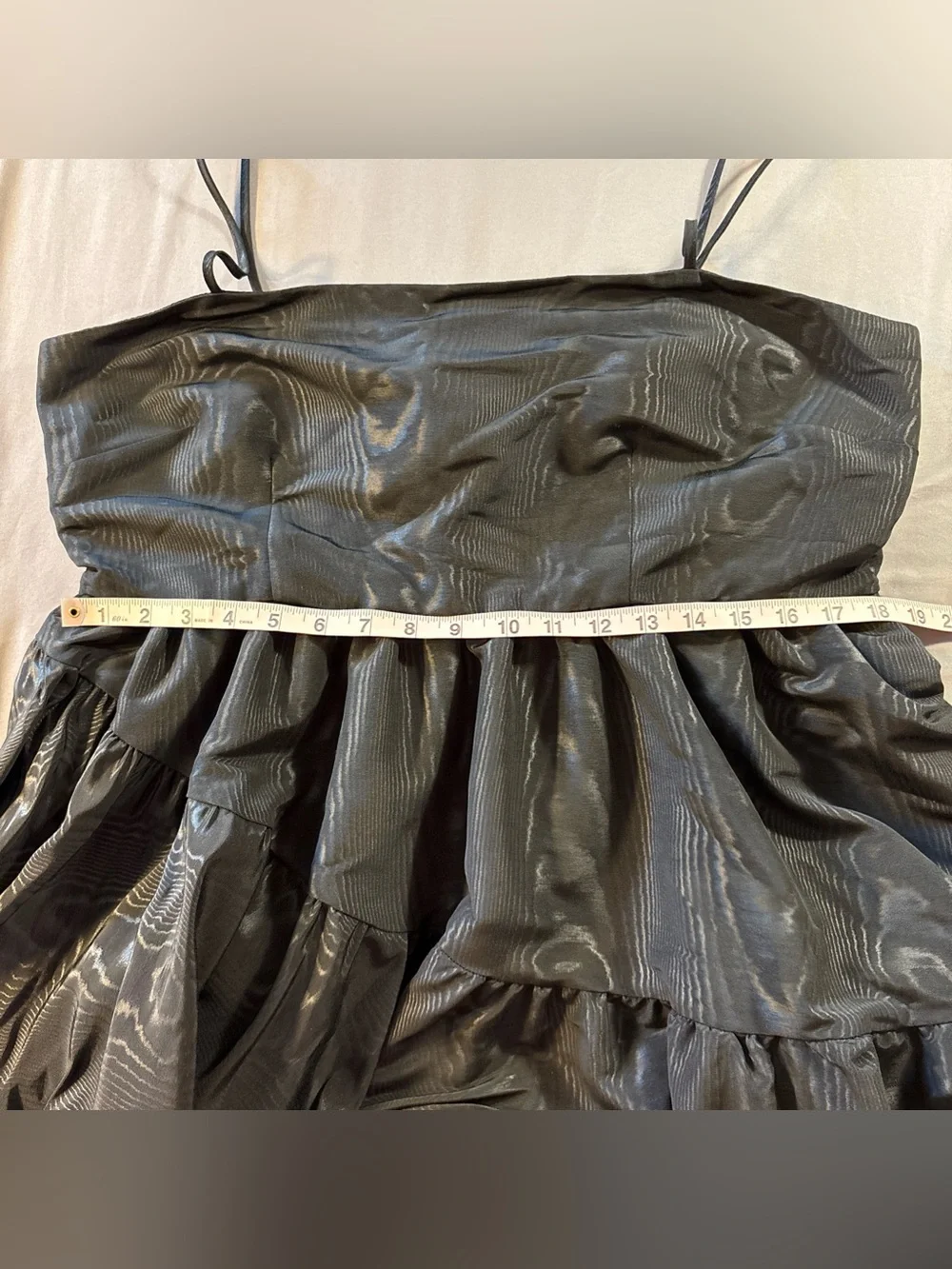 Kate Spade Black Ruffle Layered Formal Dress Sz XL Wood grain pattern Wed Guest